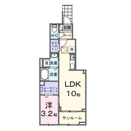 ファミリア長門石(1LDK/1階)の間取り写真