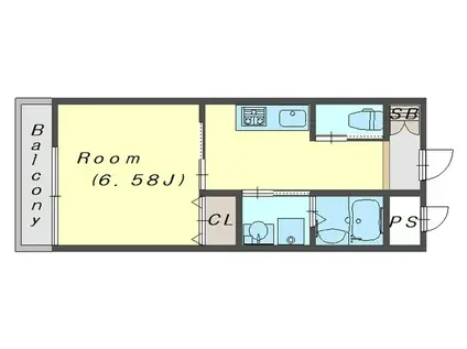 ボヌール垂場通(1K/1階)の間取り写真