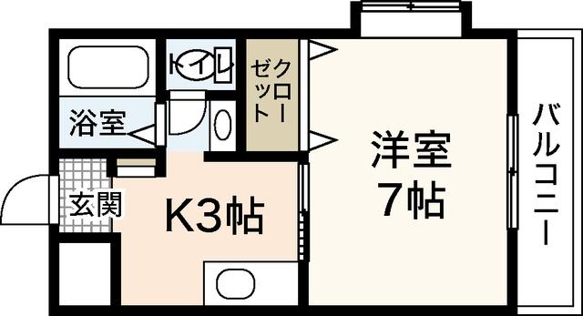 プリムベール(1K/3階)の間取り写真