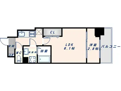 リアライズ鶴橋東II(1DK/9階)の間取り写真