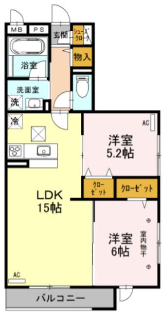 クレードルわかば(2LDK/1階)の間取り写真