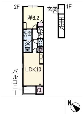 ラ・シャンブル浦里(1LDK/2階)の間取り写真