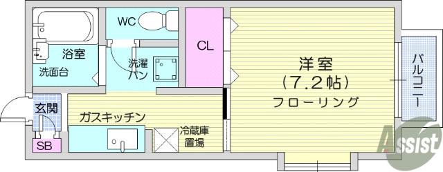フレール中山弐(1K/1階)の間取り写真