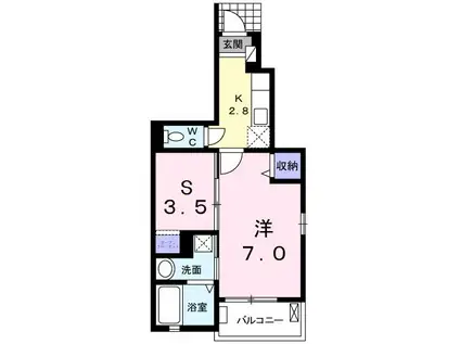 シャン・ド・フルール(1SK/1階)の間取り写真