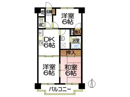 エクセリア西深津(3DK/2階)の間取り写真