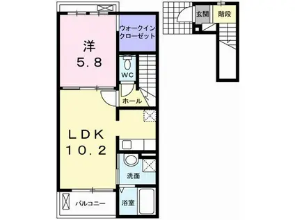 ベル・アムールB(1LDK/2階)の間取り写真