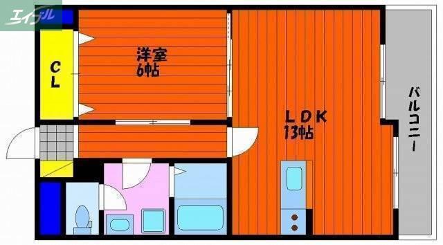 山陽マンション(1LDK/3階)の間取り写真