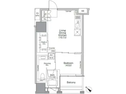 ザ・パークハビオソーホー横浜関内(1LDK/15階)の間取り写真