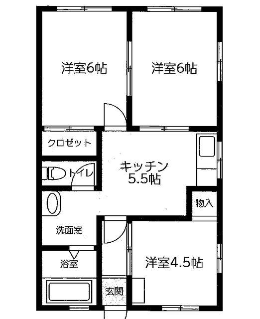 シャトルK(3K/1階)の間取り写真