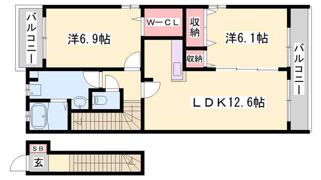 コンフォール青山(2LDK/2階)の間取り写真