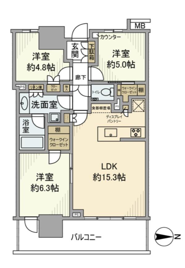 幕張ベイパーク ミッドスクエアタワー(3LDK/7階)の間取り写真