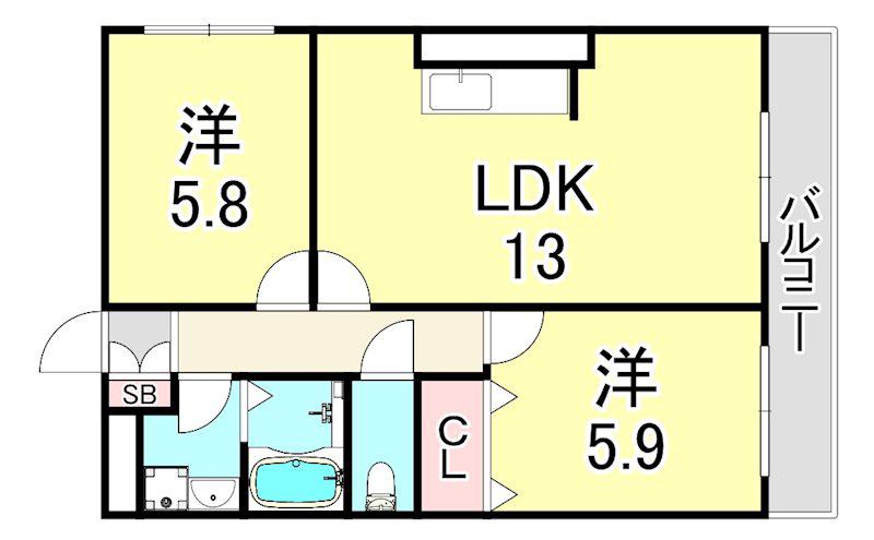 ファミーユ仁川(2LDK/2階)の間取り写真