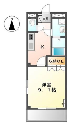 ソレイユII番館(1K/2階)の間取り写真