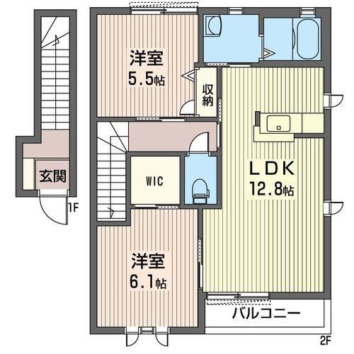 パルティールC棟(2LDK/2階)の間取り写真