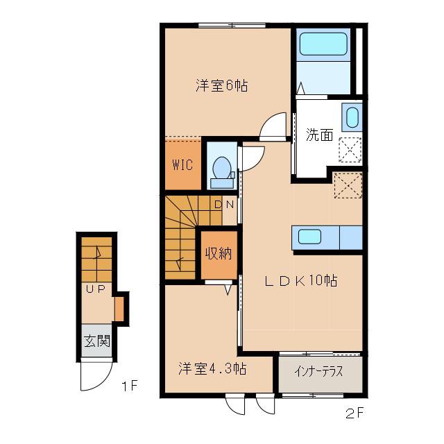 ヴァンベール(2LDK/2階)の間取り写真