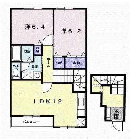 プラゼール・ラゴーアI(2LDK/2階)の間取り写真
