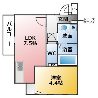 MOVE六番町ウエスト(1DK/1階)の間取り写真