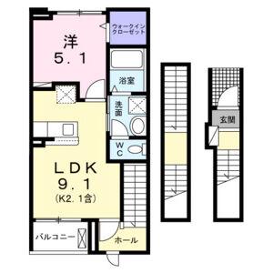 プラシードCOCOIII(1LDK/3階)の間取り写真