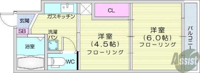イーグルハイツ宮千代(2K/1階)の間取り写真