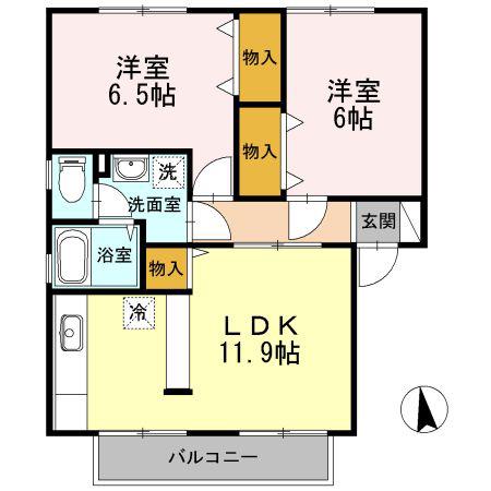 ボンビラス・HOSONO C(2LDK/1階)の間取り写真