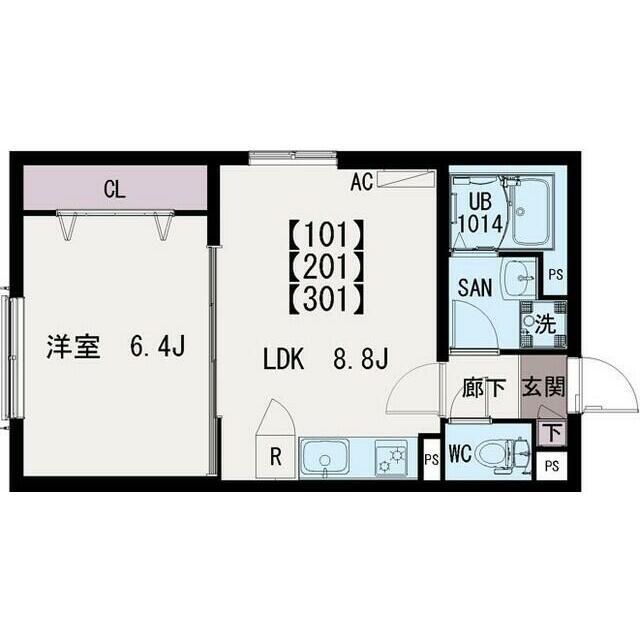 IRIS COURT TX六町(1LDK/2階)の間取り写真