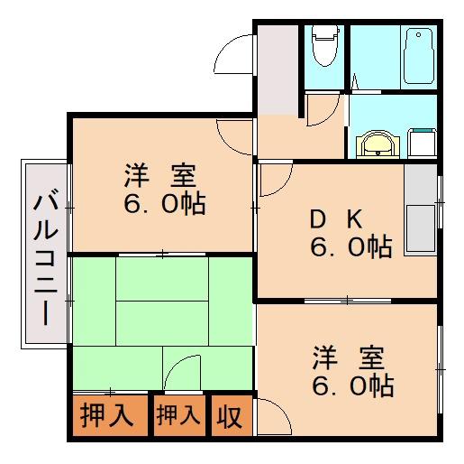 フレグランス那珂川D棟(3DK/2階)の間取り写真
