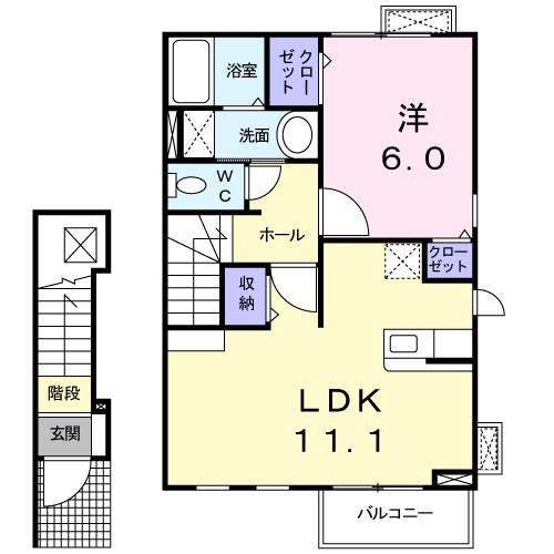 セレノプラシードII(1LDK/2階)の間取り写真