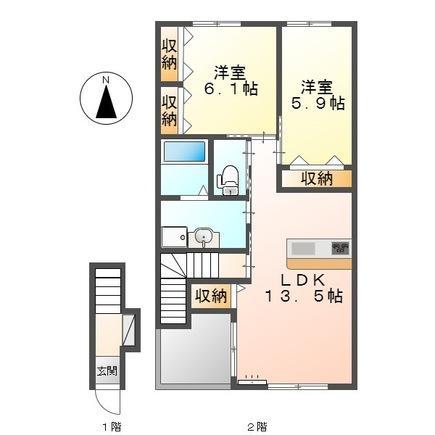 伊賀の郷(2LDK/2階)の間取り写真