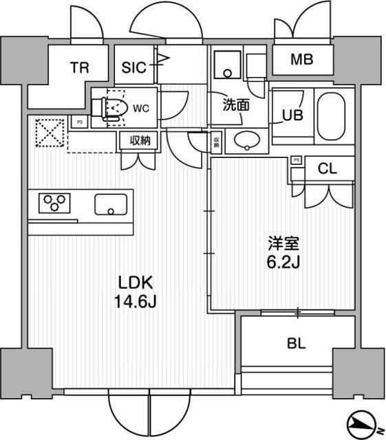 東神田テラスレジデンス(1LDK/10階)の間取り写真