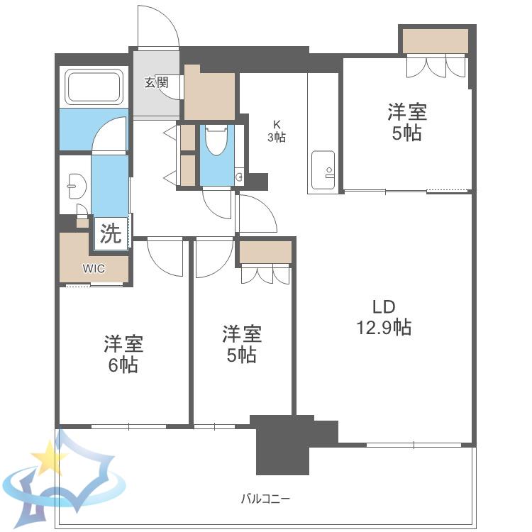 ザ・グランアルト札幌 苗穂ステーションタワー(3LDK/7階)の間取り写真