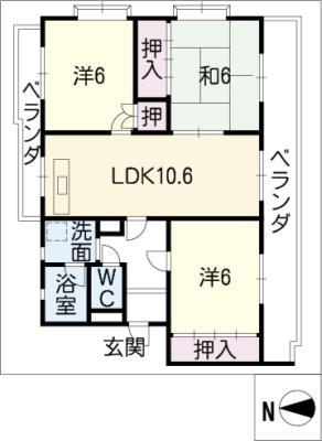 パレスブライトヒルズ(3LDK/3階)の間取り写真