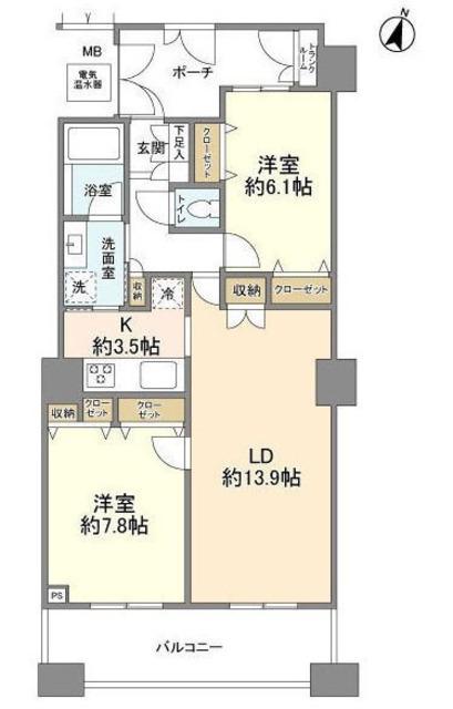 ヴィナシス金町タワーレジデンス(2LDK/5階)の間取り写真