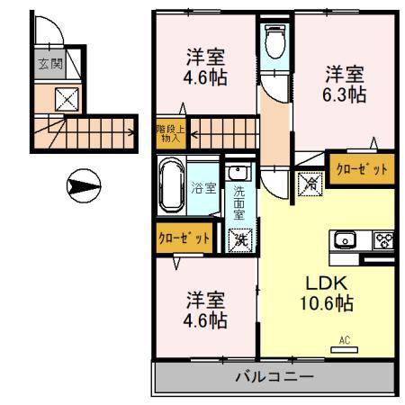 シンヤ壱番館(3LDK/2階)の間取り写真