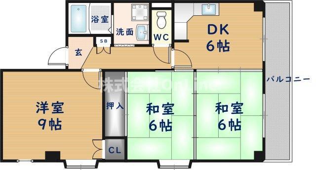 ビューハイム茶の木(3DK/3階)の間取り写真