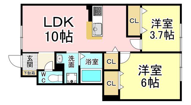 サンハイム浜町III(2LDK/1階)の間取り写真