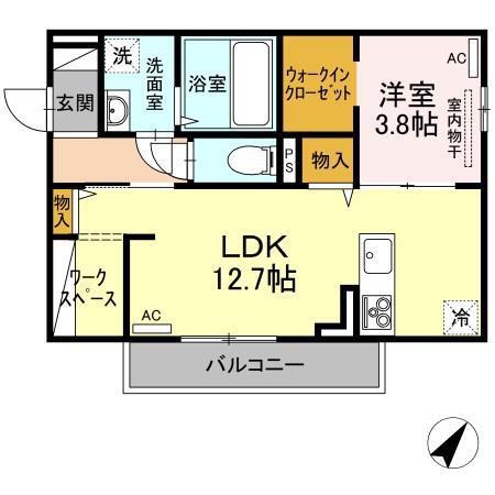 ピターニュ B(1LDK/3階)の間取り写真