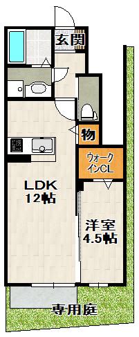 サニーコートB棟(1LDK/1階)の間取り写真