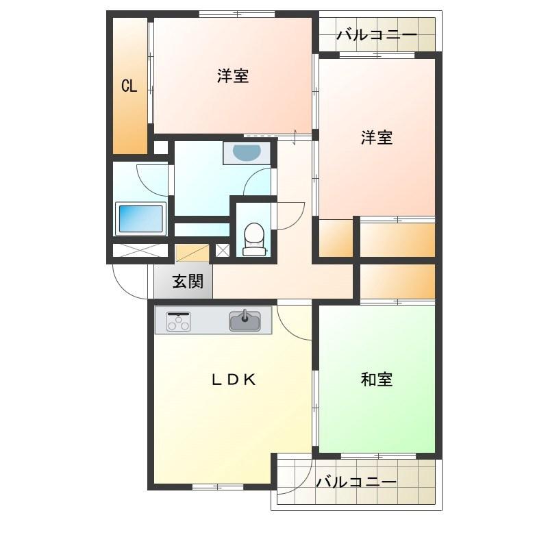 小山駅南ハイツ(3LDK/3階)の間取り写真