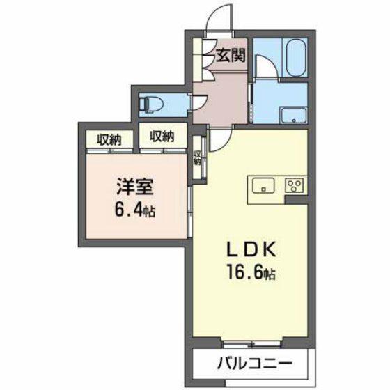 西浜田レジデンス(1LDK/3階)の間取り写真