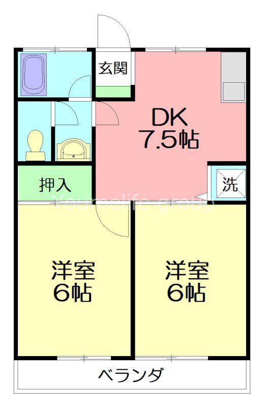 三軒茶屋コーポ(2DK/2階)の間取り写真