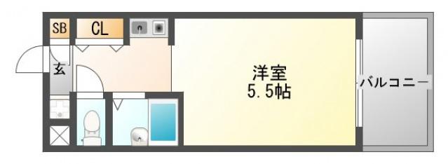 コリーヌ千里(1K/3階)の間取り写真