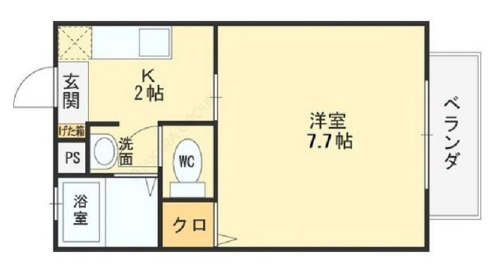 ヴィラ・ソレイユA棟(1K/2階)の間取り写真