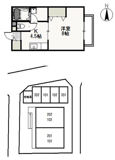 ウヴリール(1K/2階)の間取り写真