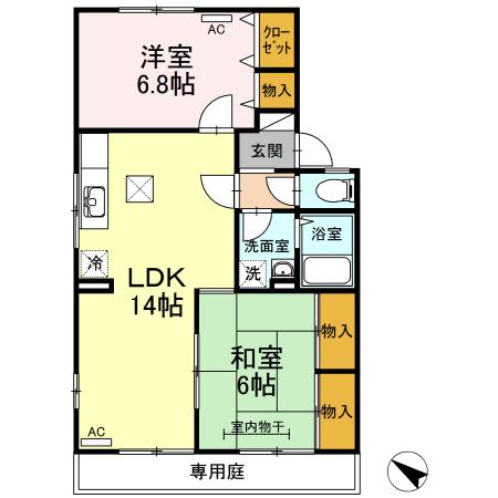ヒマワリたけの A棟(2LDK/1階)の間取り写真