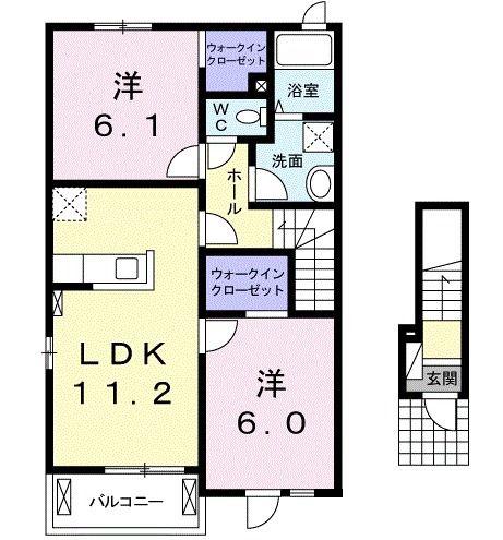 シエスタ I(2LDK/2階)の間取り写真