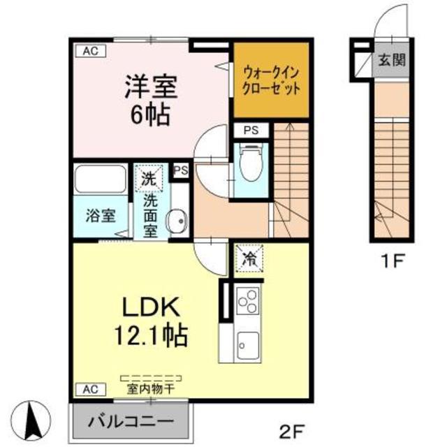 CLARIS朴のき(1LDK/2階)の間取り写真