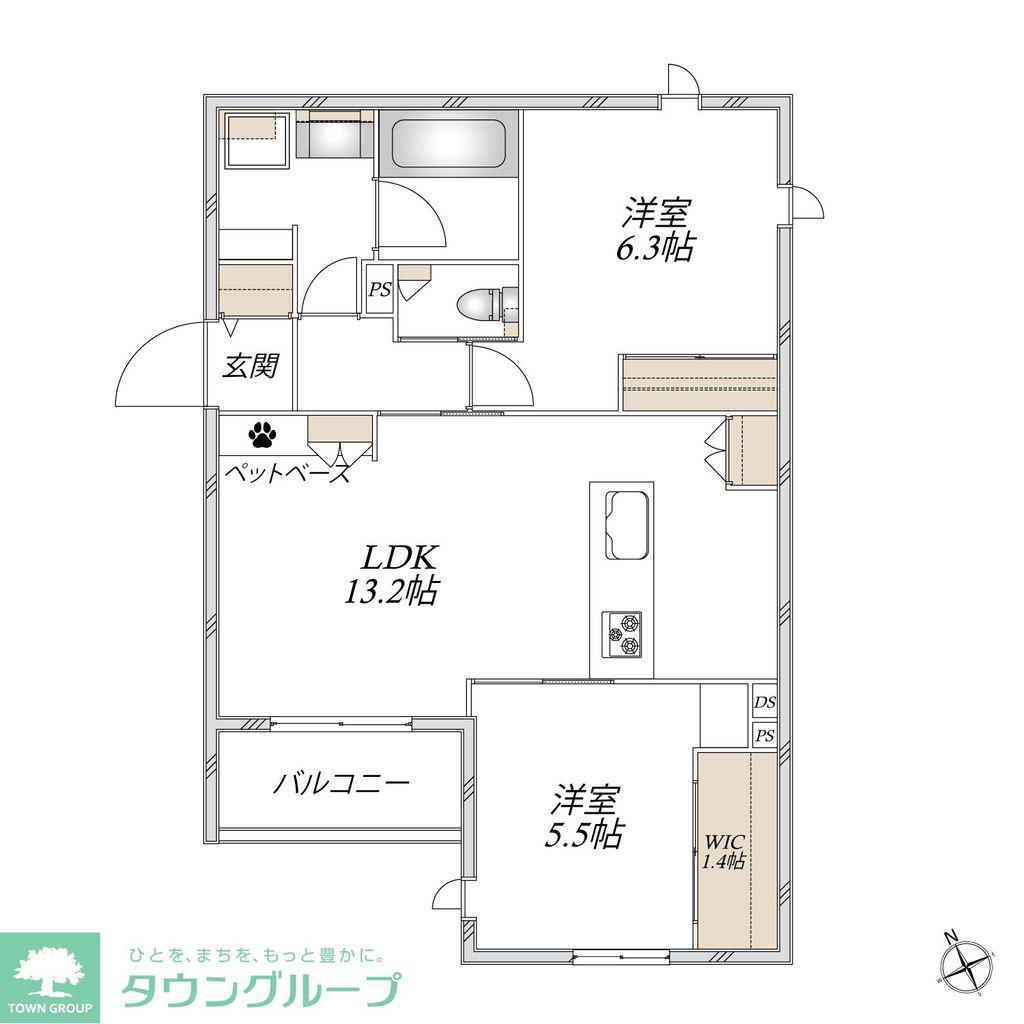 LARGO UNOMORI(2LDK/2階)の間取り写真