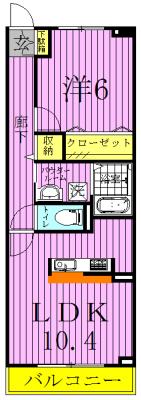 ヒルトップ(1LDK/3階)の間取り写真