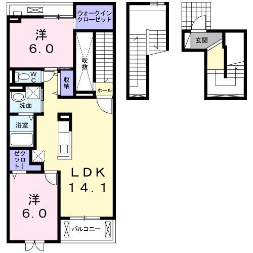 レゾンドIII 古市橋(2LDK/3階)の間取り写真
