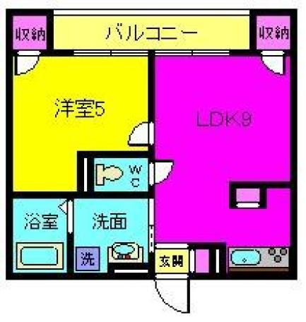ヴェル・コート阪手(1LDK/1階)の間取り写真